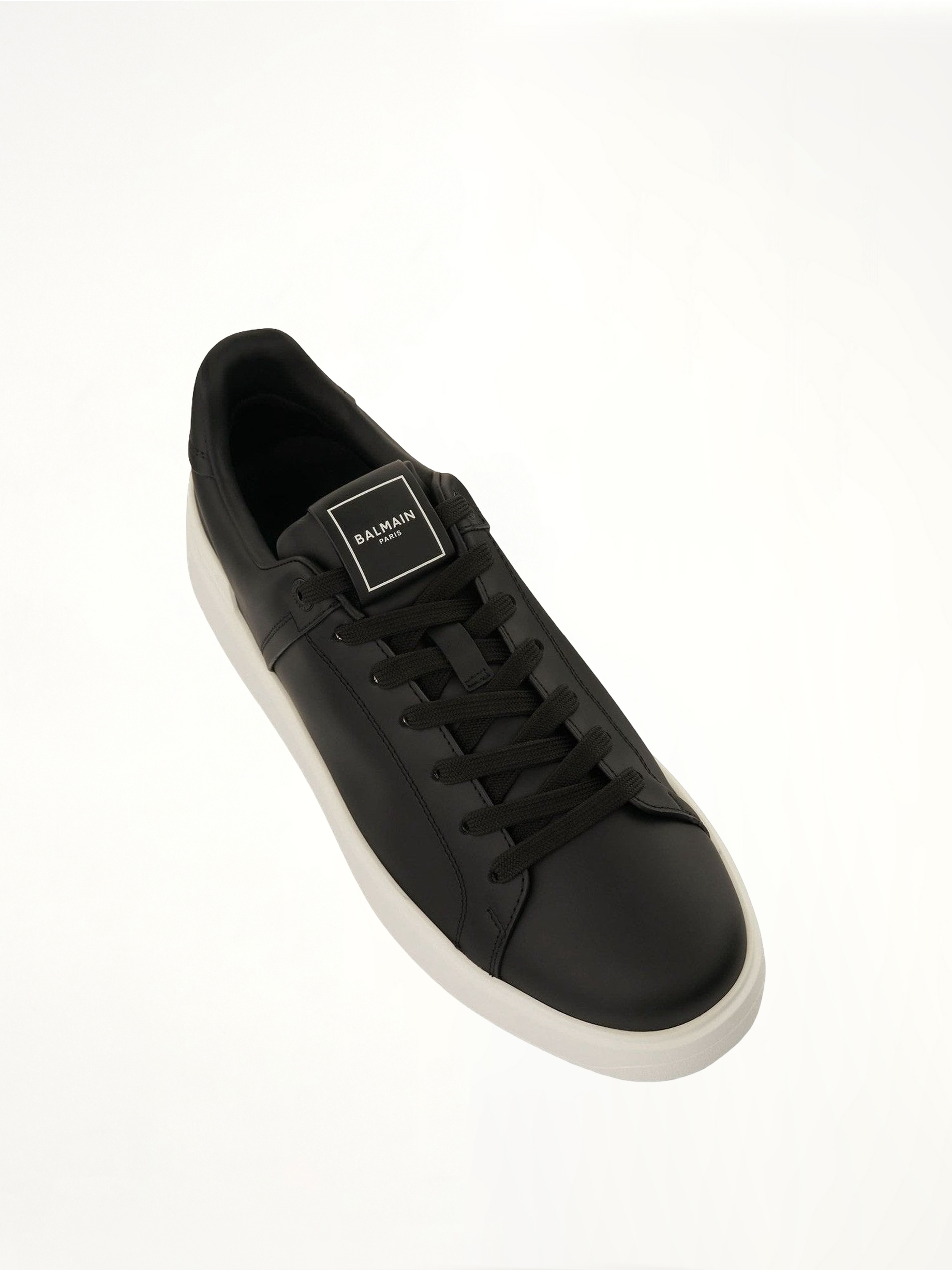 B-Court Calfskin Sneaker in Black/White Top View | BALMAIN
