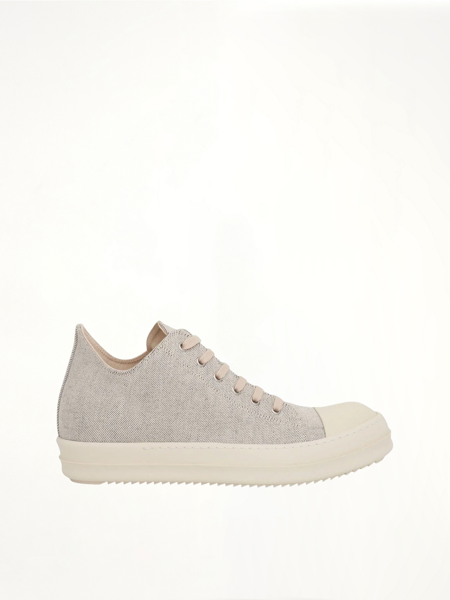 DRKSHDW Low Denim Sneakers in Melange Milk/Milk Side View | RICK OWENS DRKSHDW