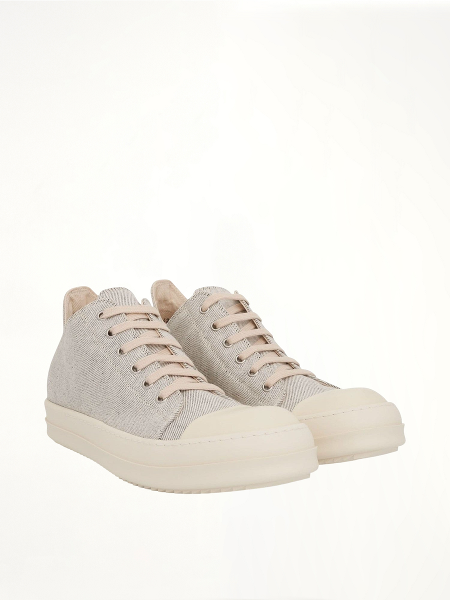 DRKSHDW Low Denim Sneakers in Melange Milk/Milk Front View | RICK OWENS DRKSHDW