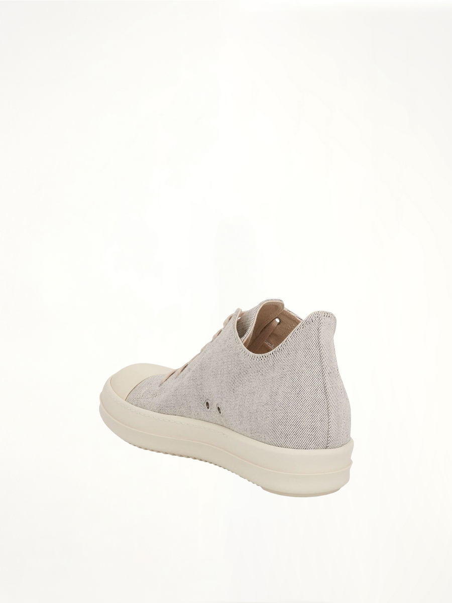 DRKSHDW Low Denim Sneakers in Melange Milk/Milk Back View | RICK OWENS DRKSHDW