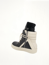 Geobasket Calf Leather Sneakers in Black/Milk Back View | RICK OWENS