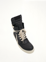 Geobasket Calf Leather Sneakers in Black/Milk Top View | RICK OWENS