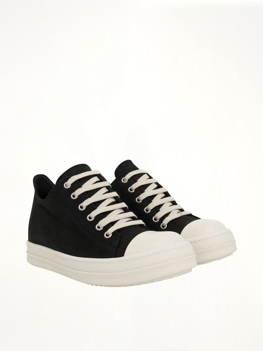 Low Greywolf Leather Sneakers in Black/Milk Front View | RICK OWENS