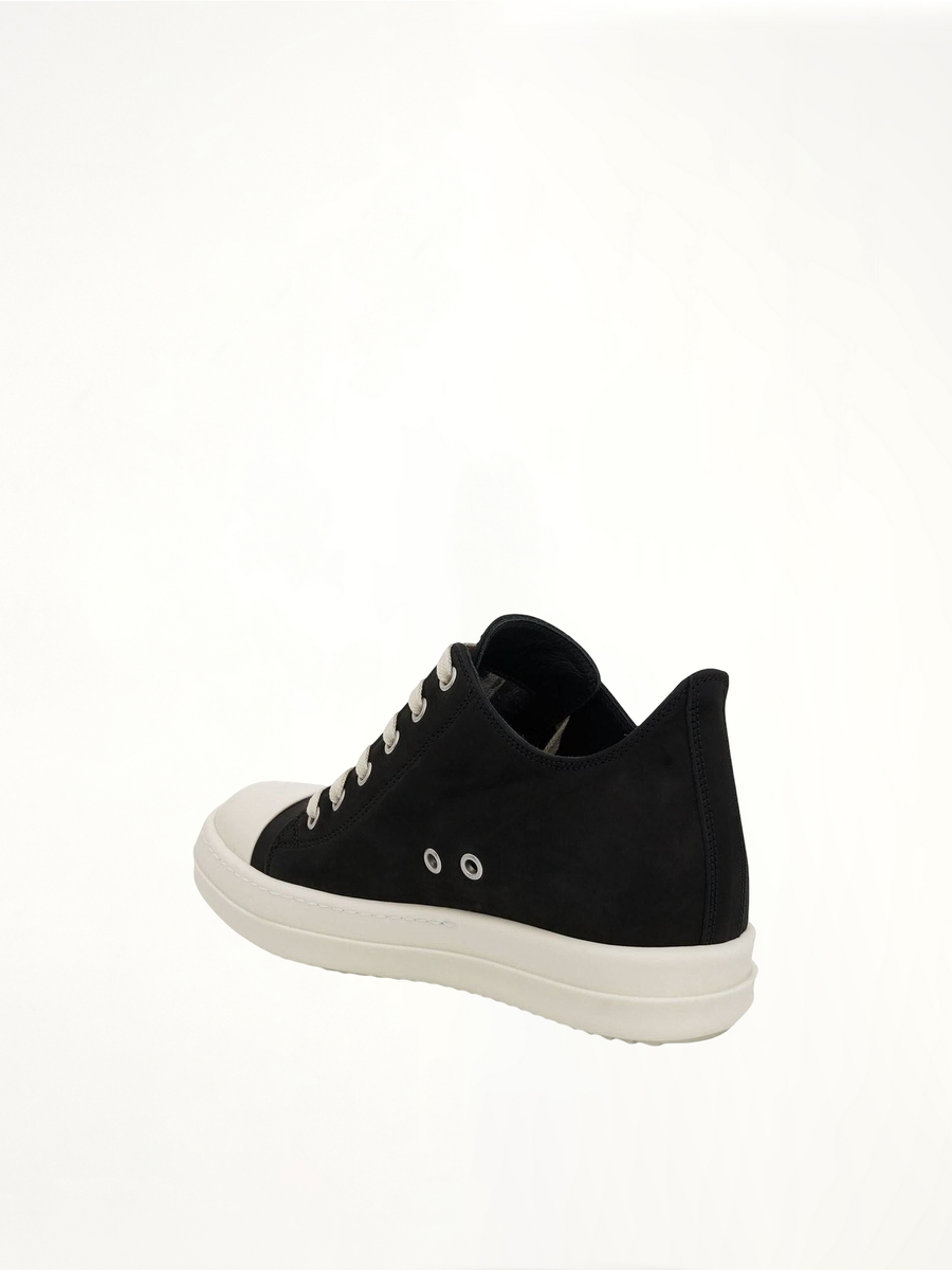 Low Greywolf Leather Sneakers in Black/Milk Back View | RICK OWENS