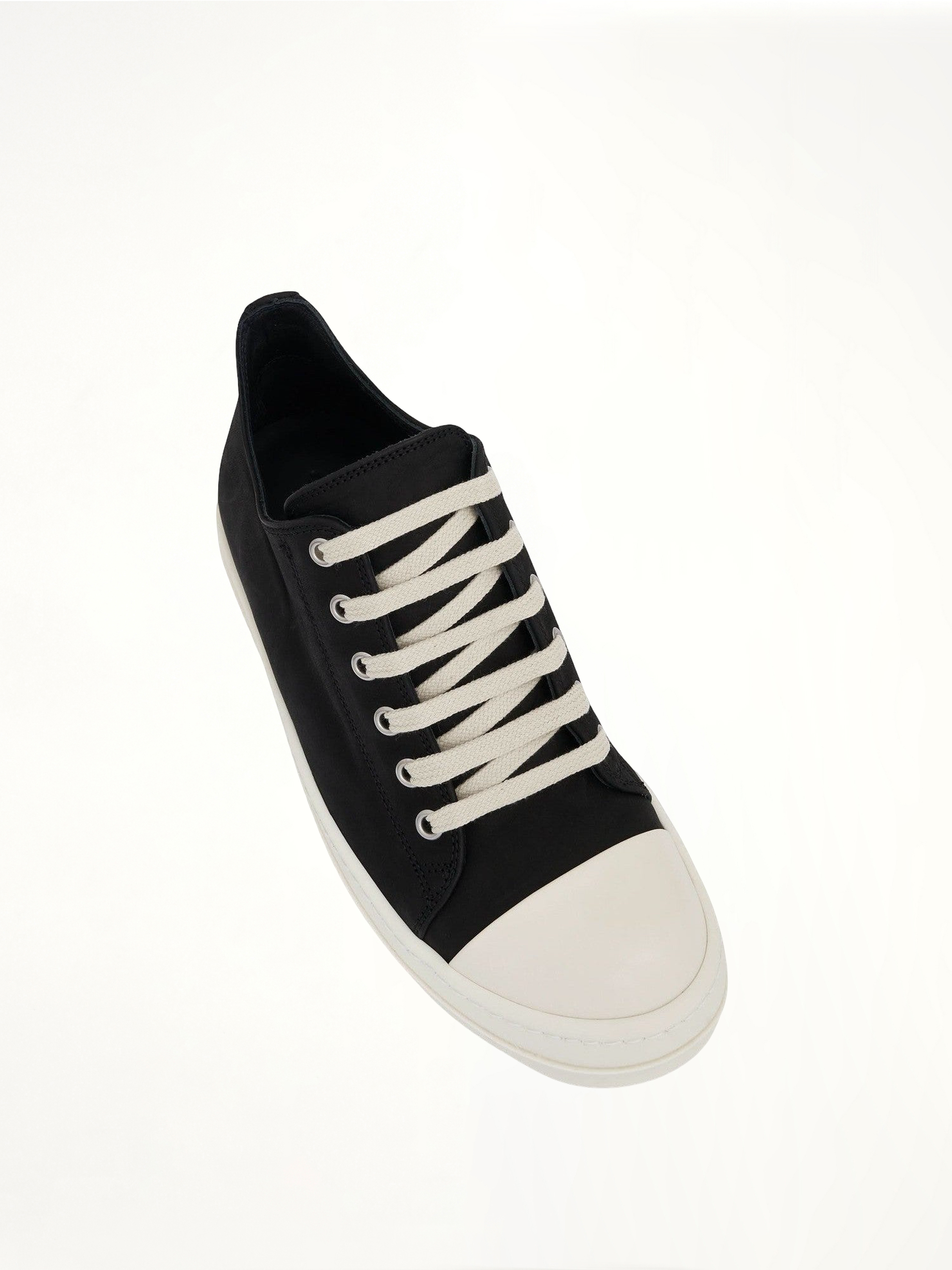 Low Greywolf Leather Sneakers in Black/Milk Top View | RICK OWENS