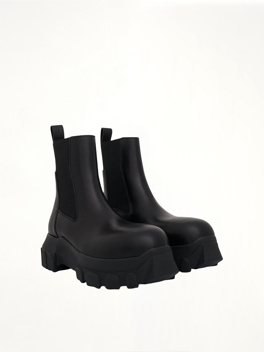 Beatle Bozo Tractor Leather Boots in Black Front View | RICK OWENS