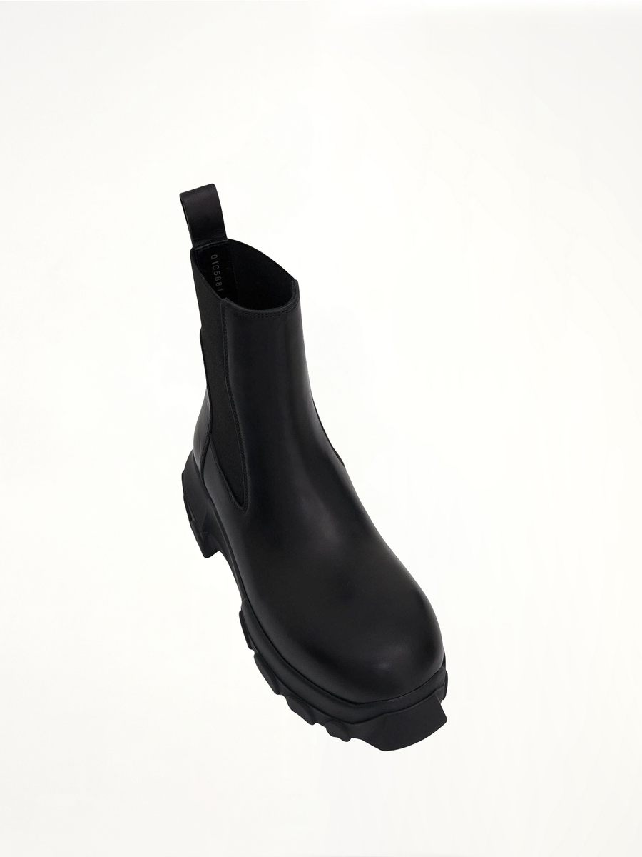 Beatle Bozo Tractor Leather Boots in Black Back View | RICK OWENS
