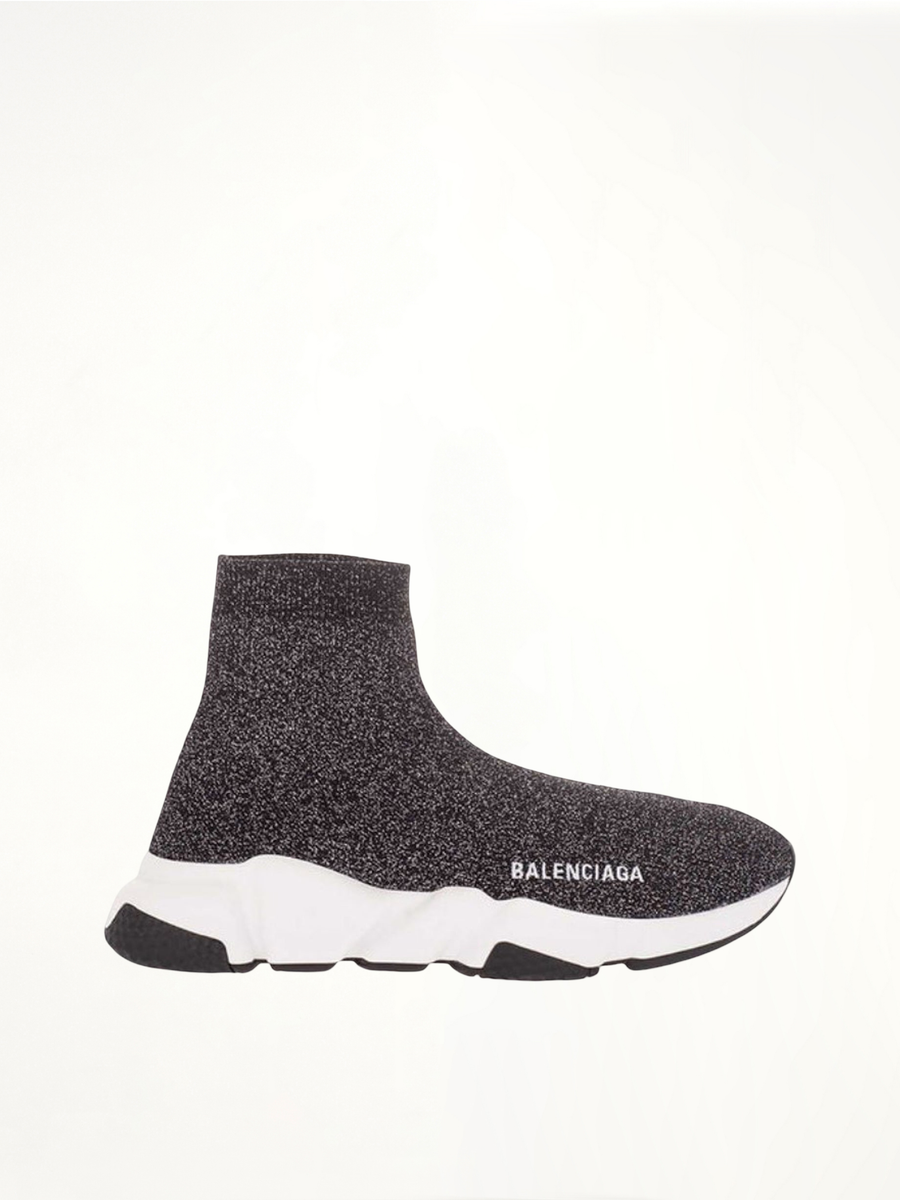 Speed Knit Sneaker in Black Glitter Side View | BALENCIAGA
