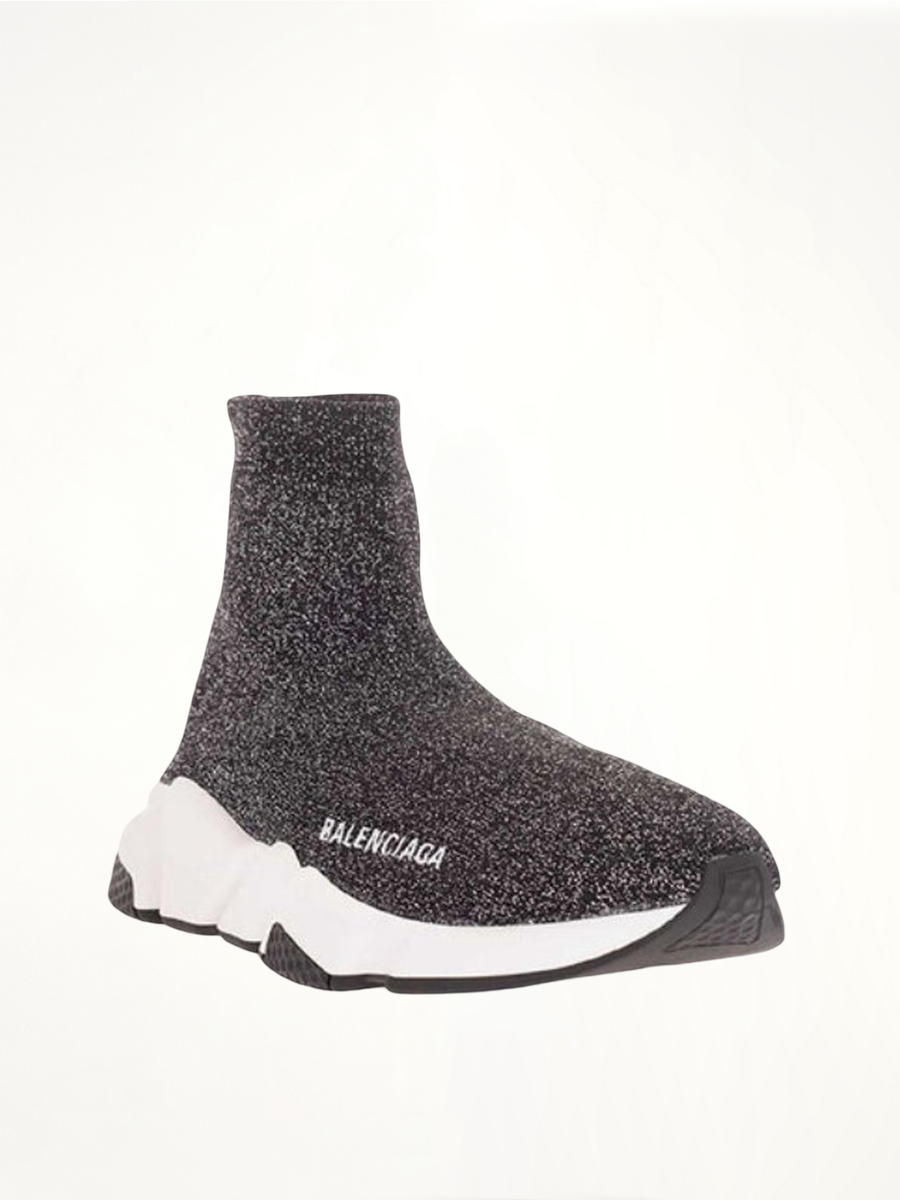 Speed Knit Sneaker in Black Glitter Front View | BALENCIAGA