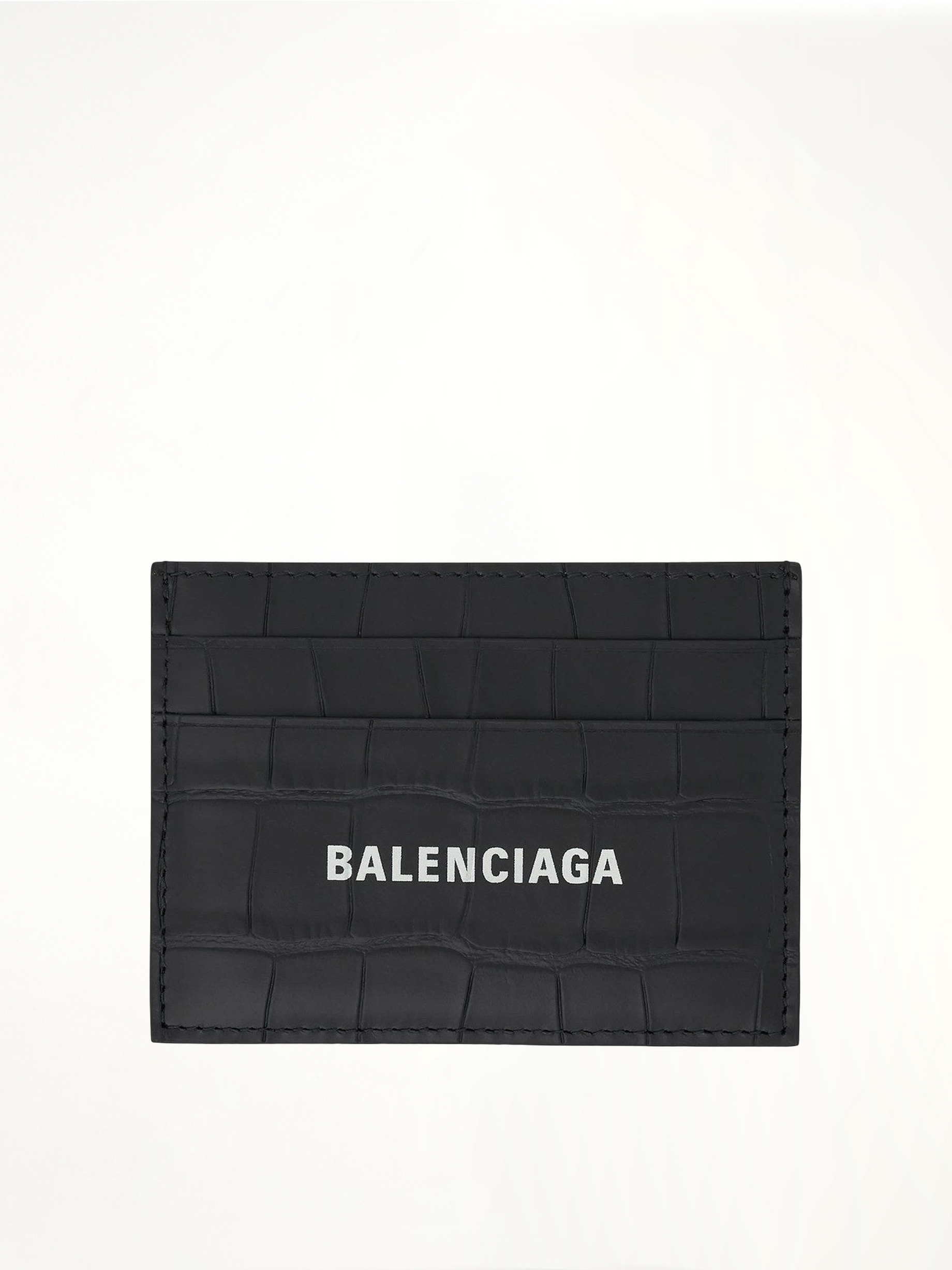 Croco Calf Leather Cash Card Holder in Black/White