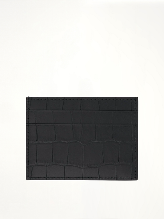 Croco Calf Leather Cash Card Holder in Black/White