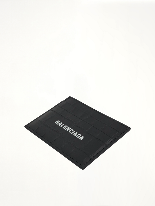 Croco Calf Leather Cash Card Holder in Black/White