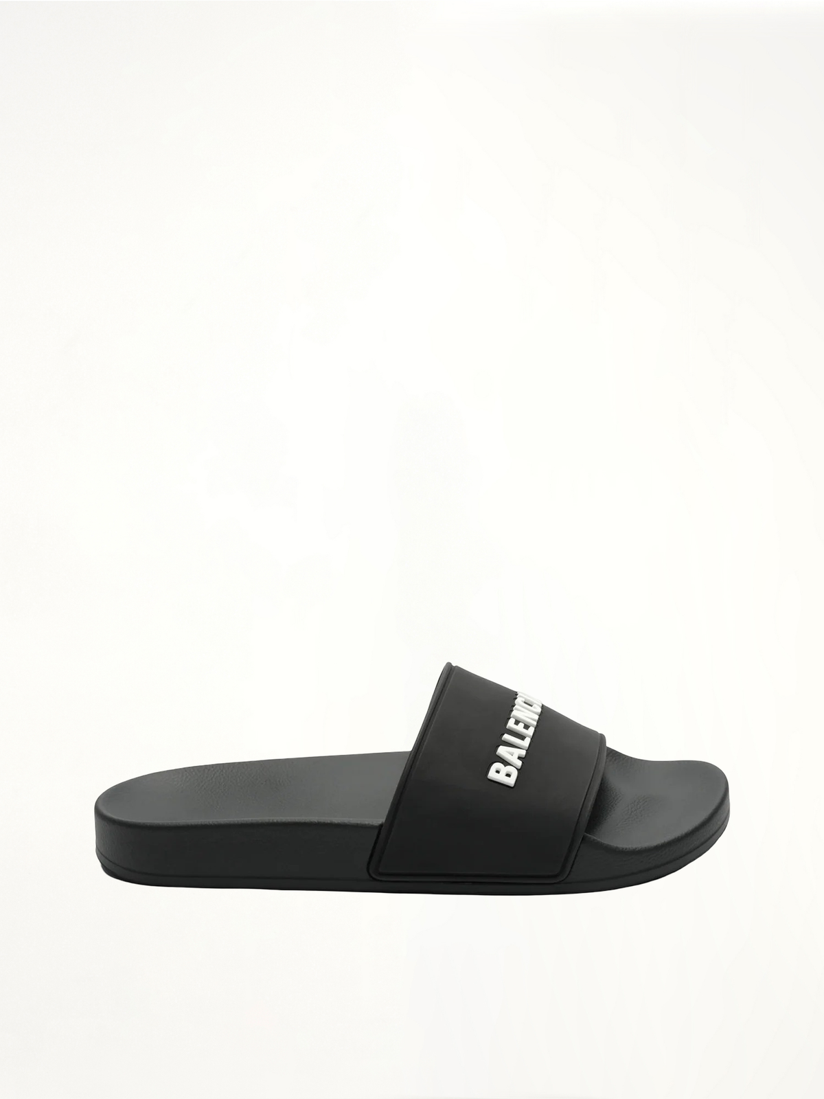 3D Logo Pool Slide Sandal in Black/White Side View | BALENCIAGA