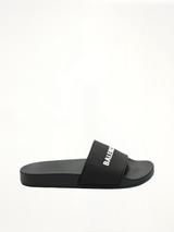 3D Logo Pool Slide Sandal in Black/White Side View | BALENCIAGA