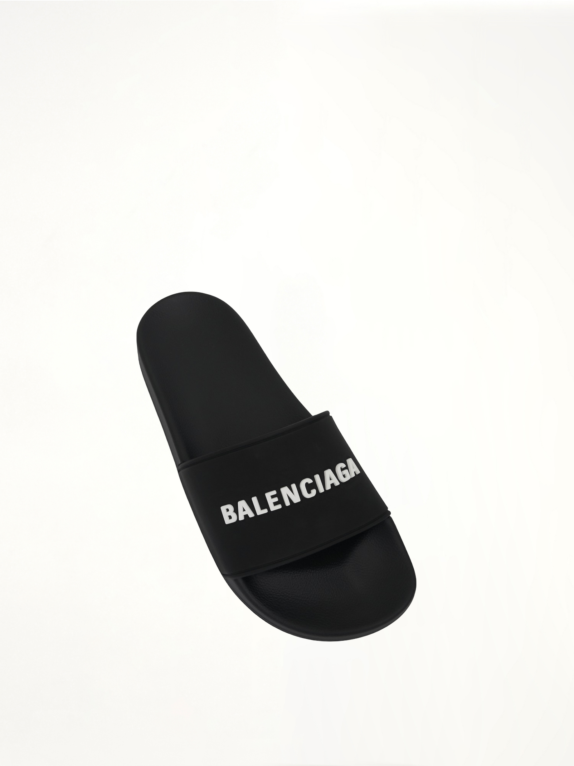 3D Logo Pool Slide Sandal in Black/White Top View | BALENCIAGA