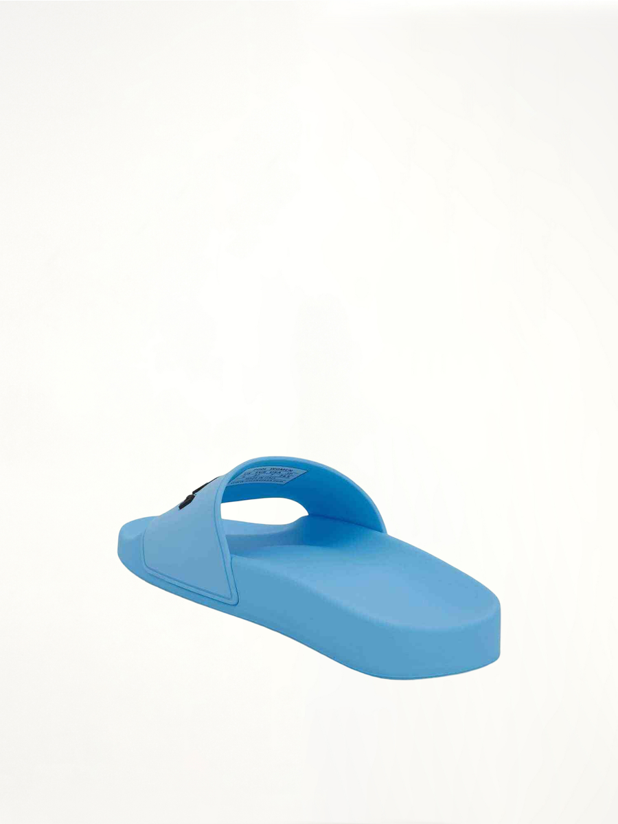 3D Logo Pool Slide Sandal in Sky Blue/Black Back View | BALENCIAGA