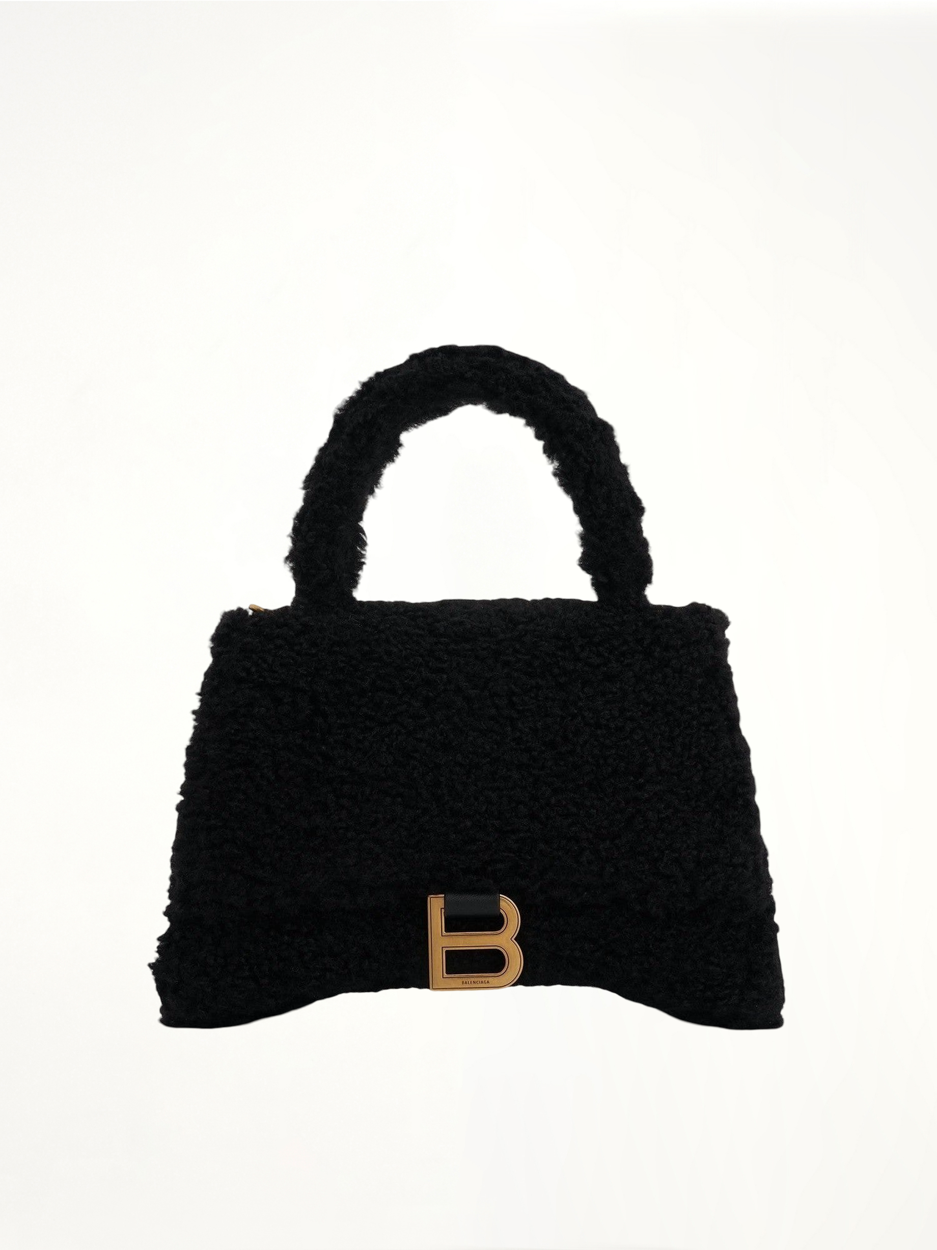 Furry Hourglass Small Handbag in Black