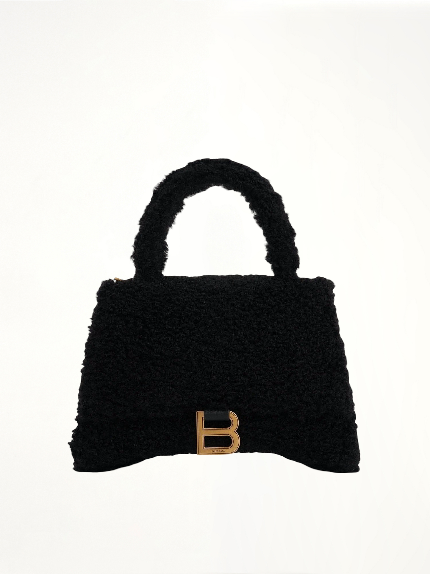 Furry Hourglass Small Handbag in Black