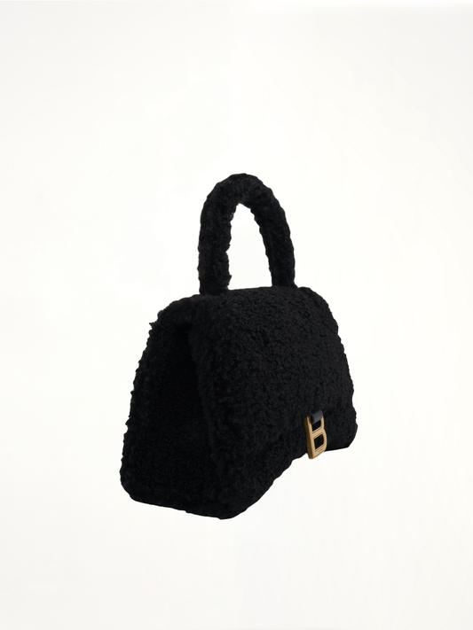 Furry Hourglass Small Handbag in Black
