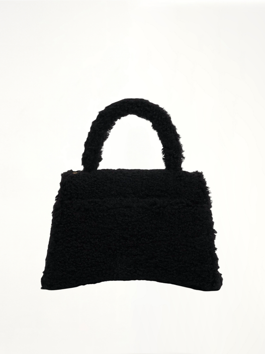 Furry Hourglass Small Handbag in Black