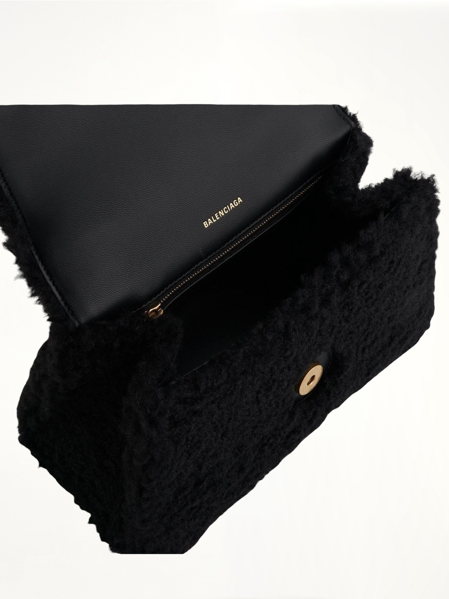 Furry Hourglass Small Handbag in Black