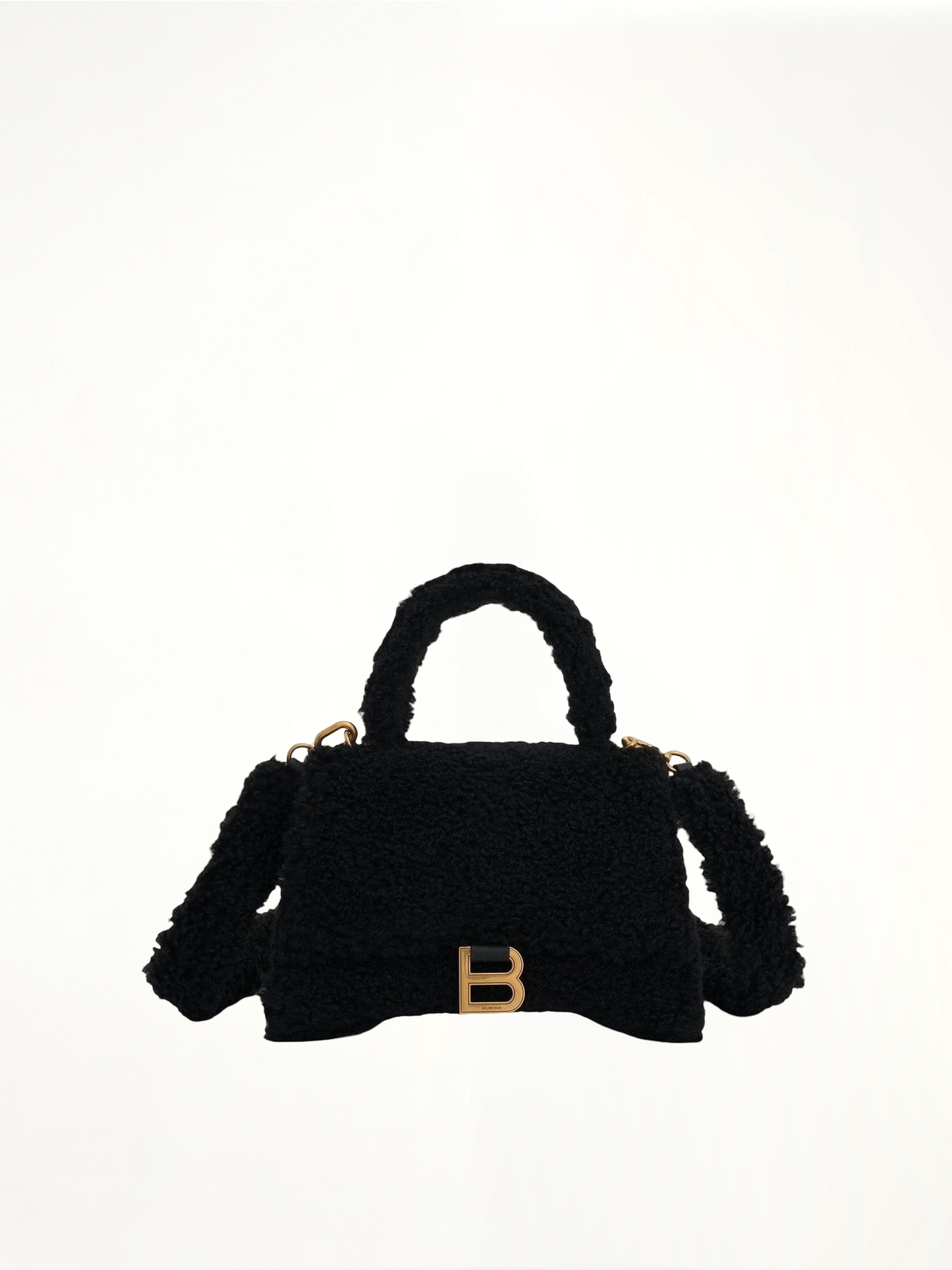 Furry Hourglass Small Handbag in Black