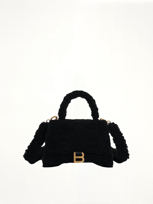 Furry Hourglass Small Handbag in Black