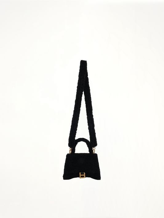 Furry Hourglass Small Handbag in Black