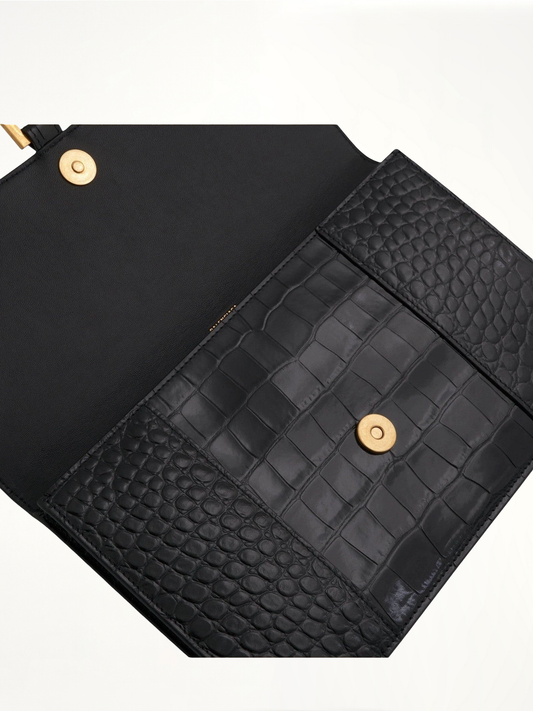 Hourglass Flat Pouch With Flap in Black