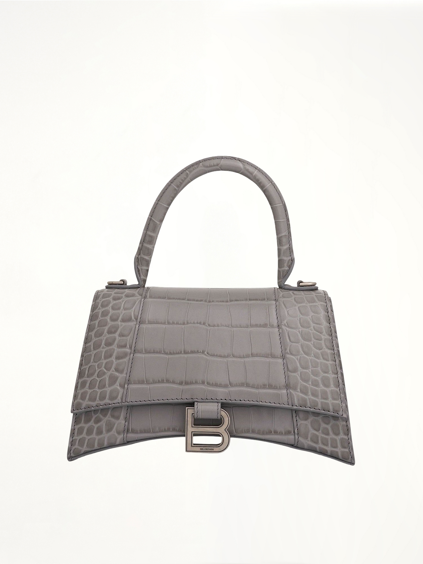 Hourglass Small Croco Embossed Bag in Grey