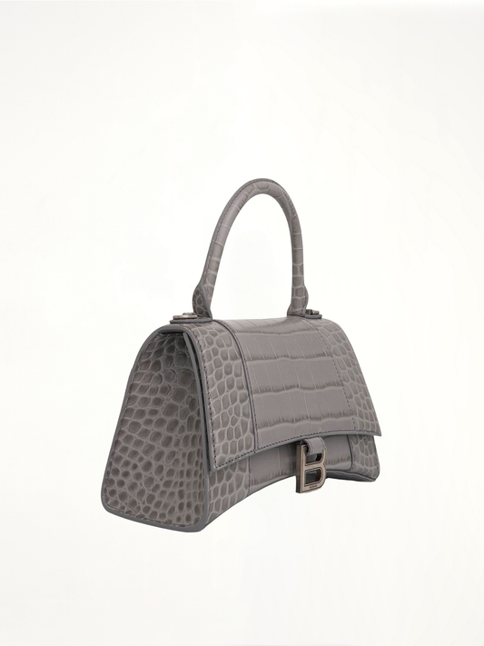 Hourglass Small Croco Embossed Bag in Grey