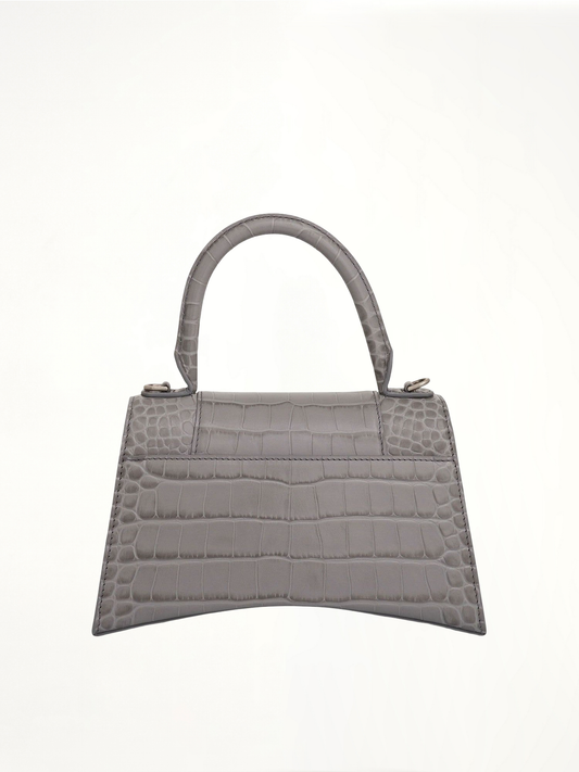 Hourglass Small Croco Embossed Bag in Grey