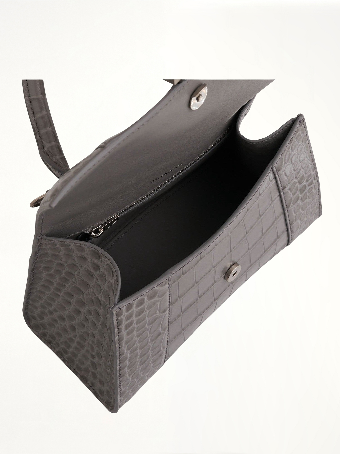 Hourglass Small Croco Embossed Bag in Grey
