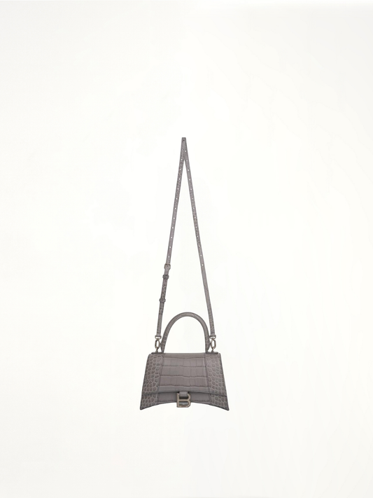 Hourglass Small Croco Embossed Bag in Grey