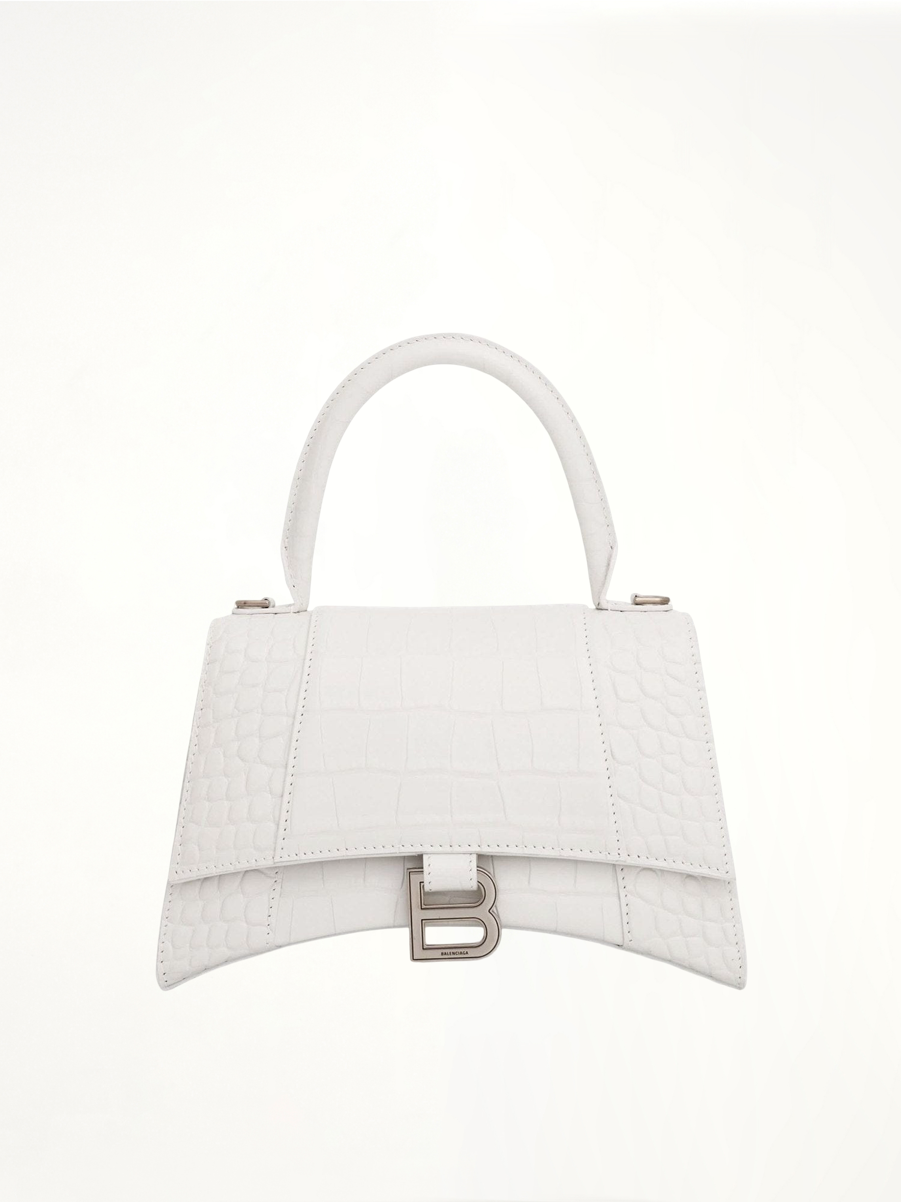 Hourglass Small Croco Embossed Bag in White