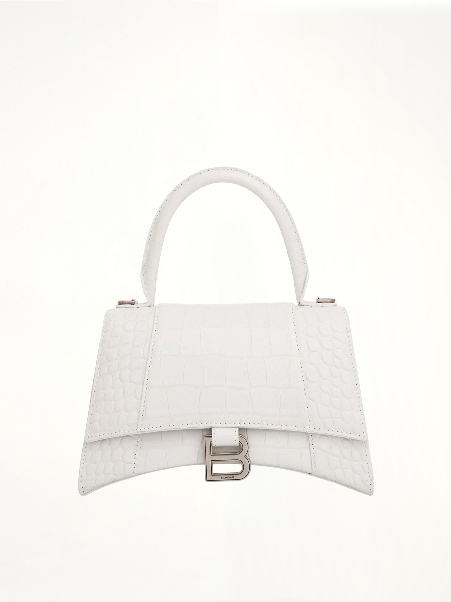 Hourglass Small Croco Embossed Bag in White