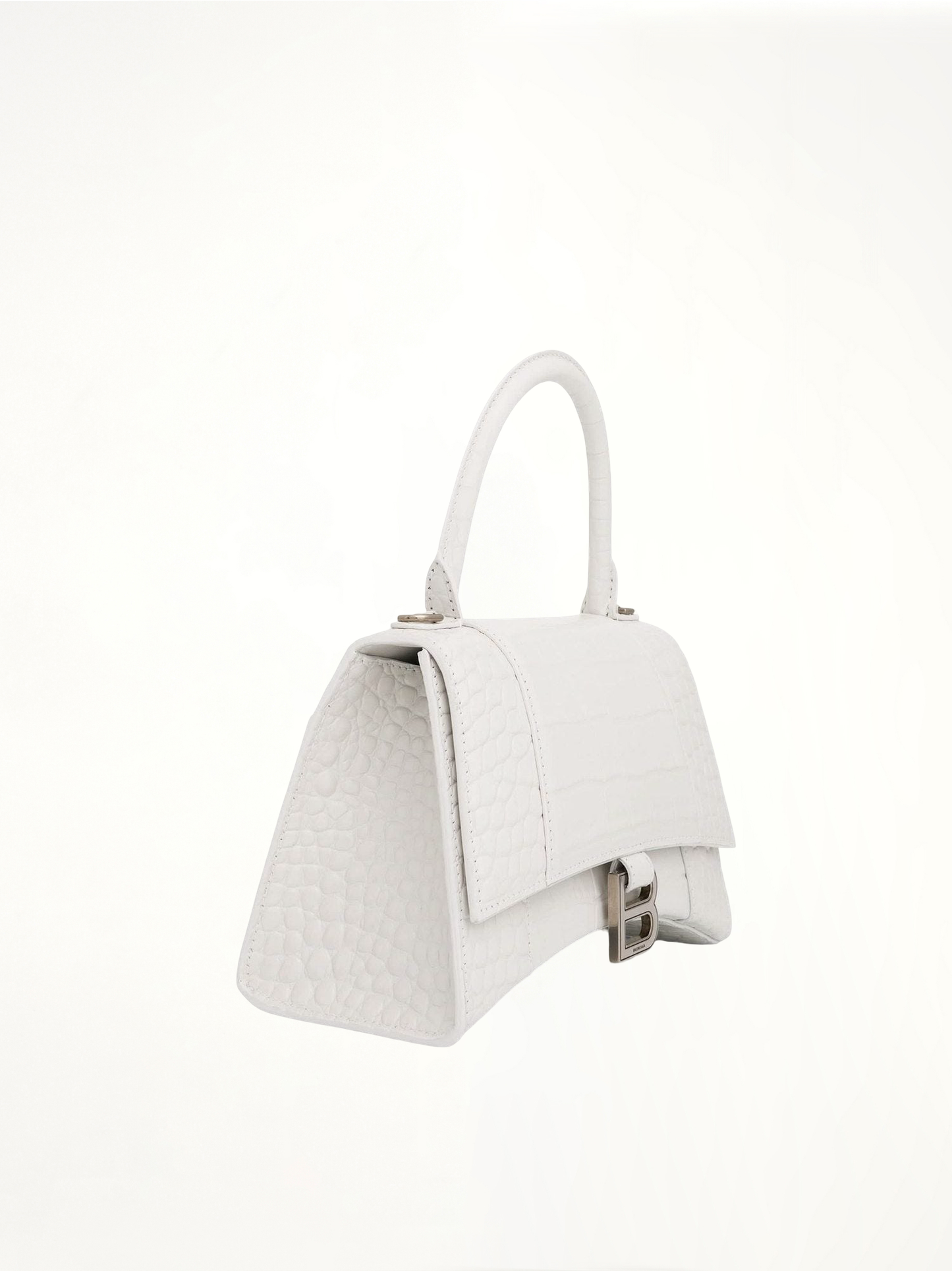 Hourglass Small Croco Embossed Bag in White