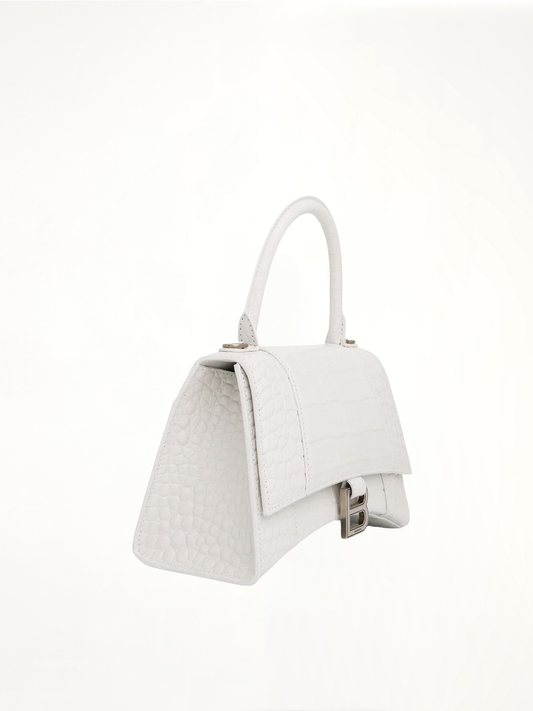 Hourglass Small Croco Embossed Bag in White
