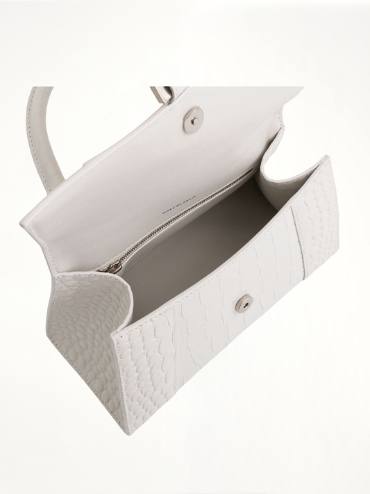 Hourglass Small Croco Embossed Bag in White
