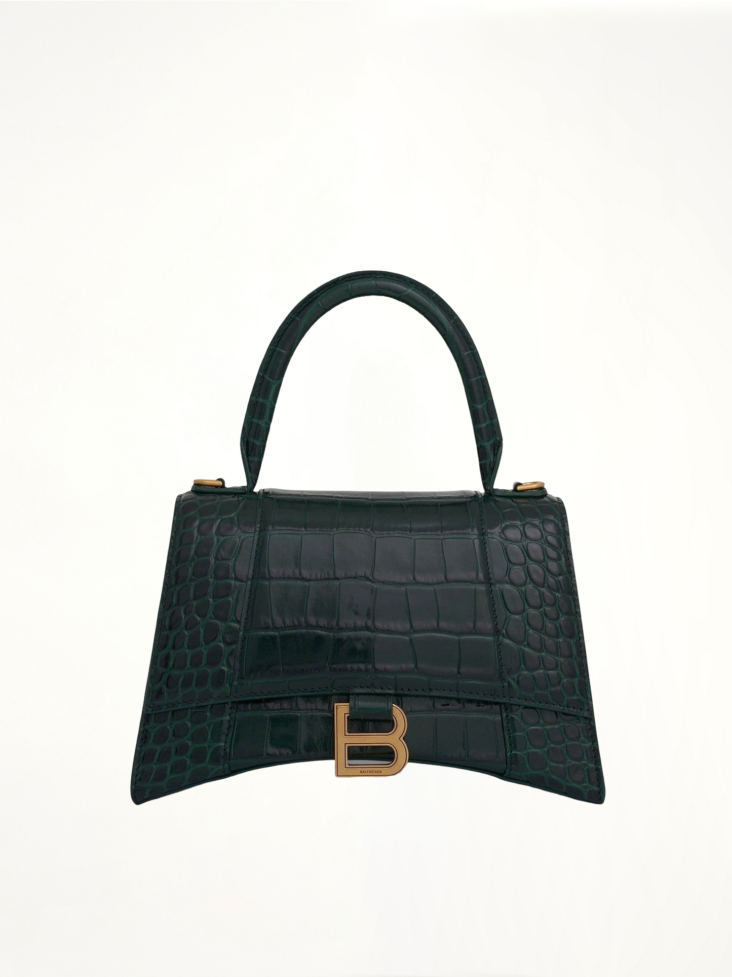 Hourglass Small Croco Embossed Bag in Forest Green