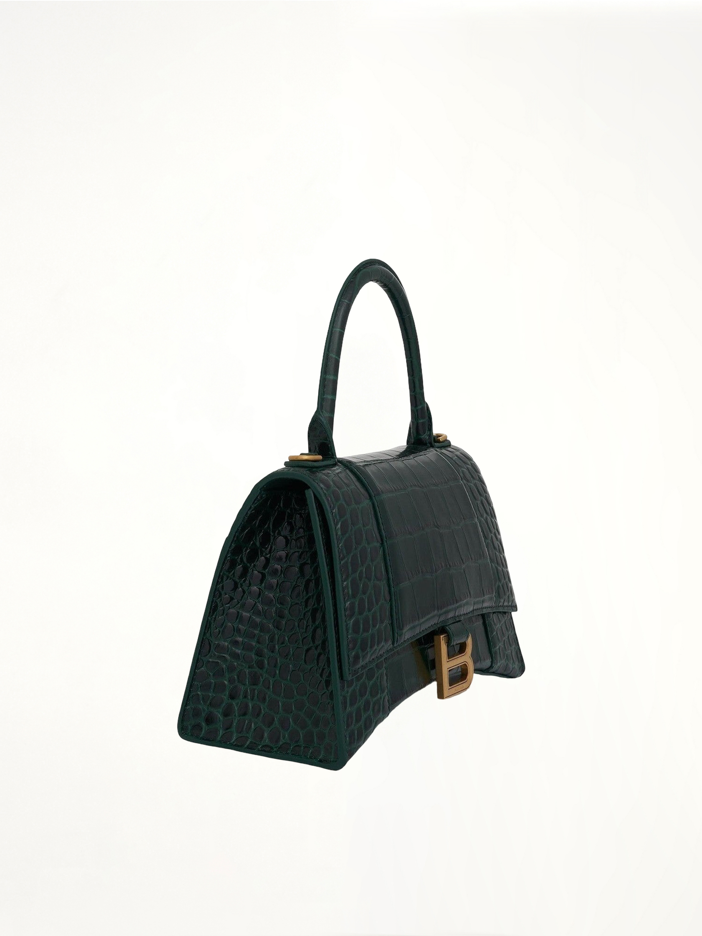 Hourglass Small Croco Embossed Bag in Forest Green