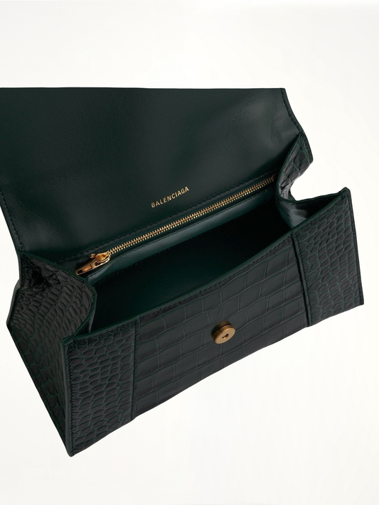 Hourglass Small Croco Embossed Bag in Forest Green