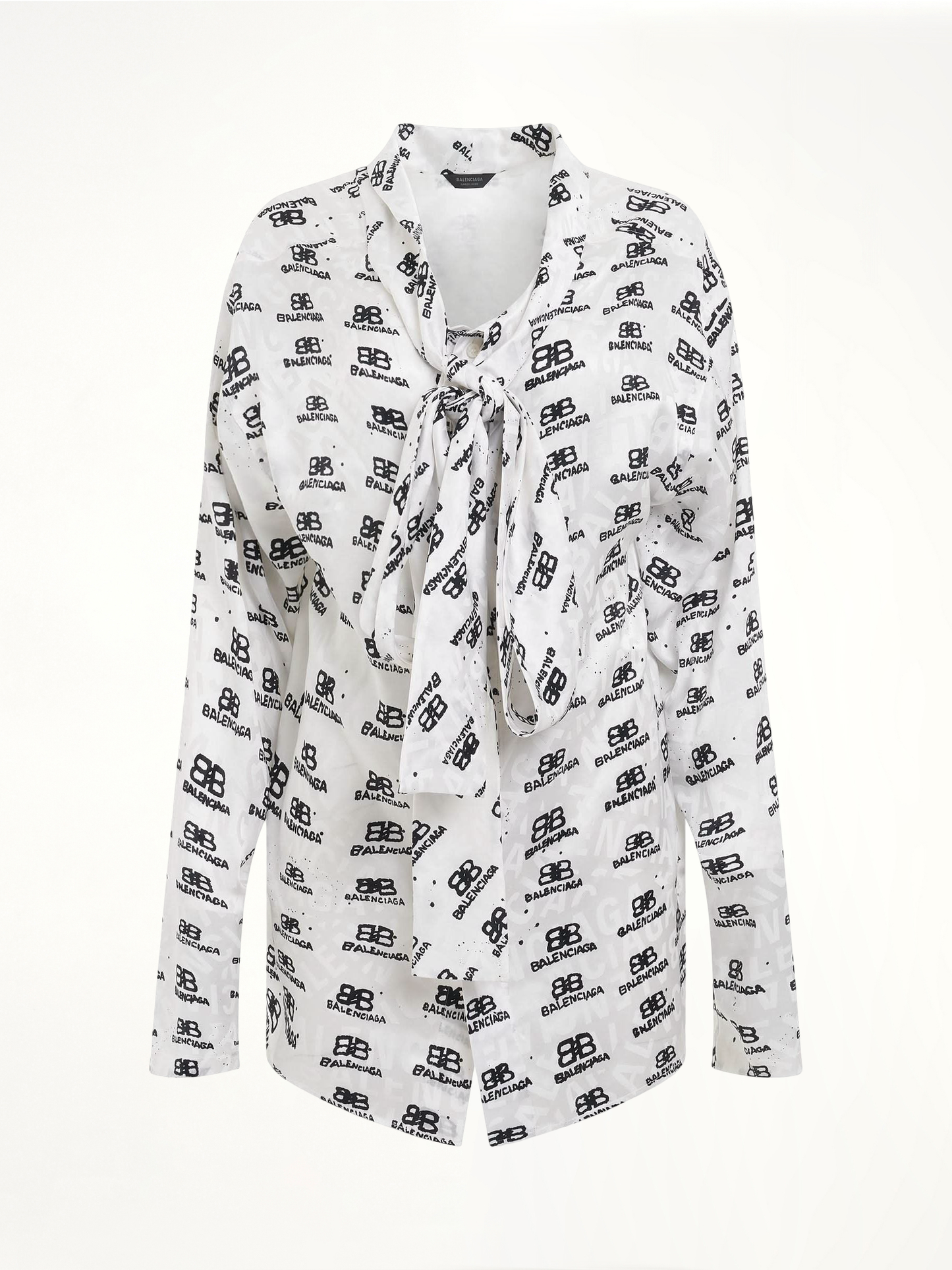 Jacquard Silk Shirt in White/Black