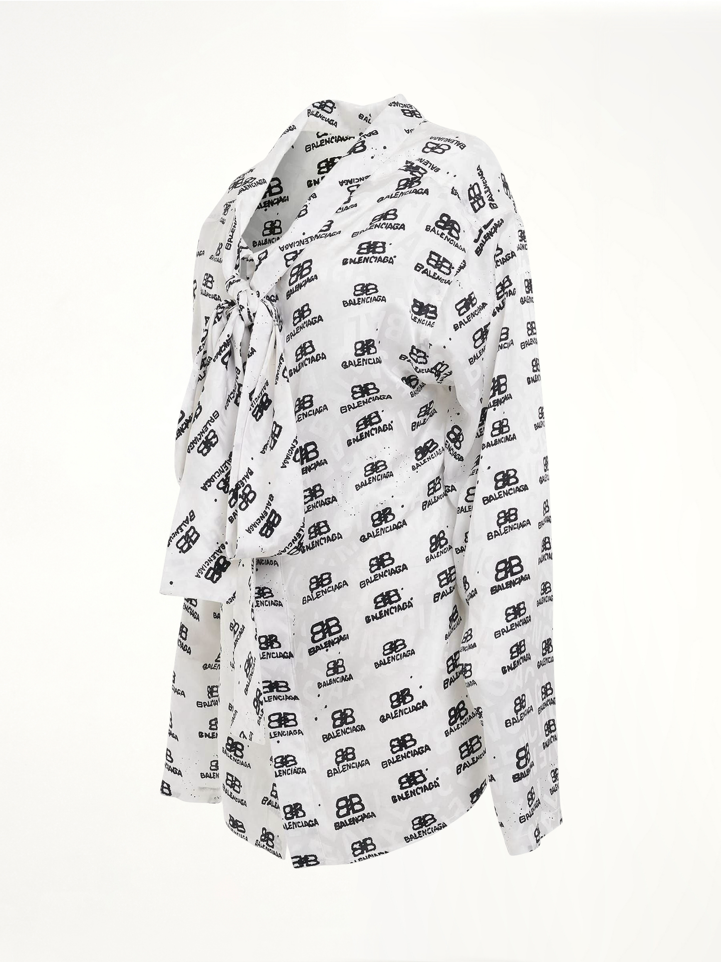 Jacquard Silk Shirt in White/Black