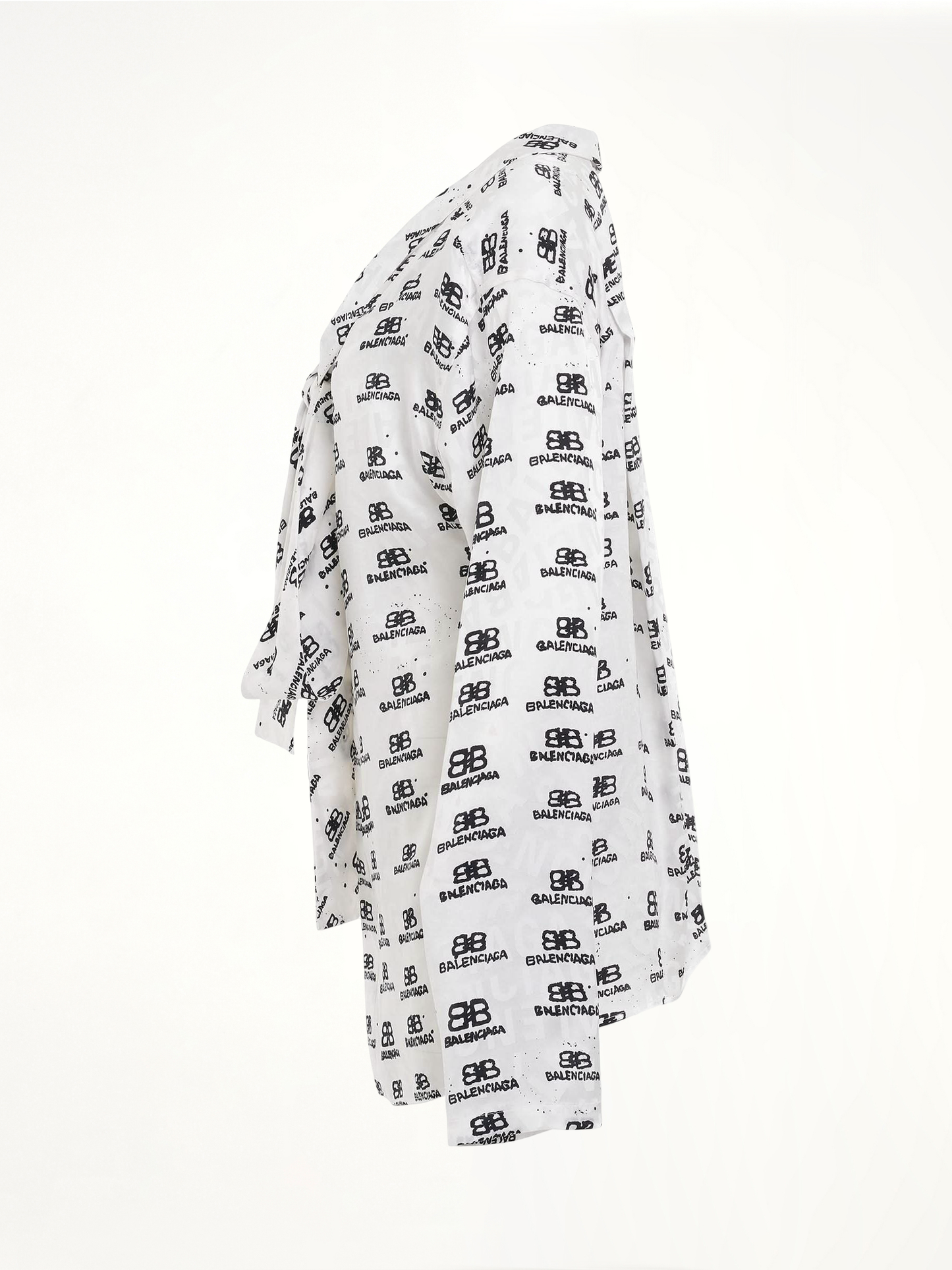 Jacquard Silk Shirt in White/Black