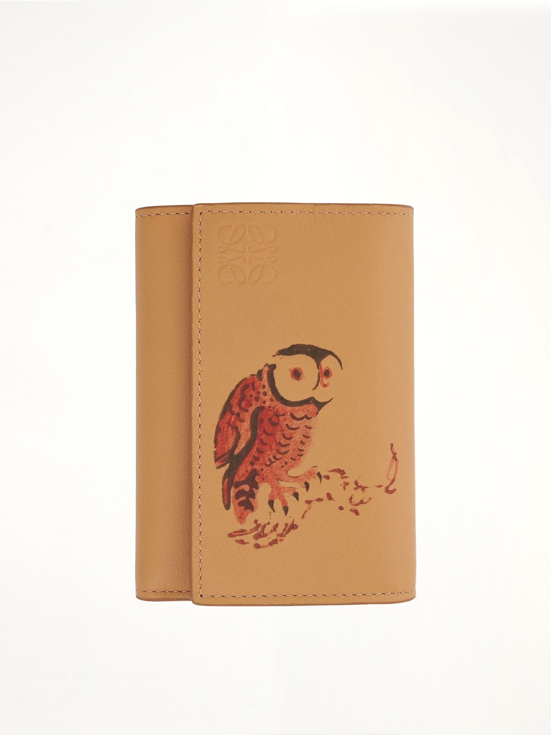 Owl Small Vertical Wallet in Classic Calfskin in Dune