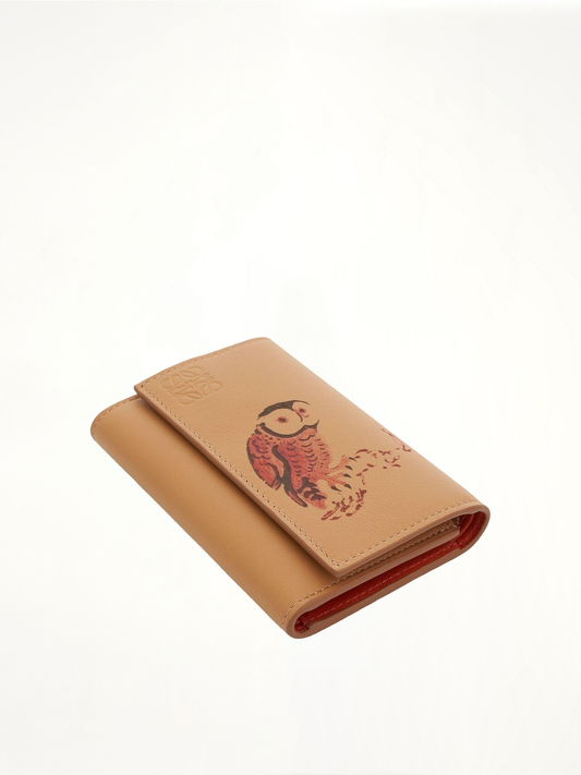 Owl Small Vertical Wallet in Classic Calfskin in Dune