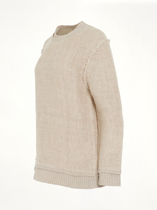 Raw Woven Oversize Knit Sweater in Beige