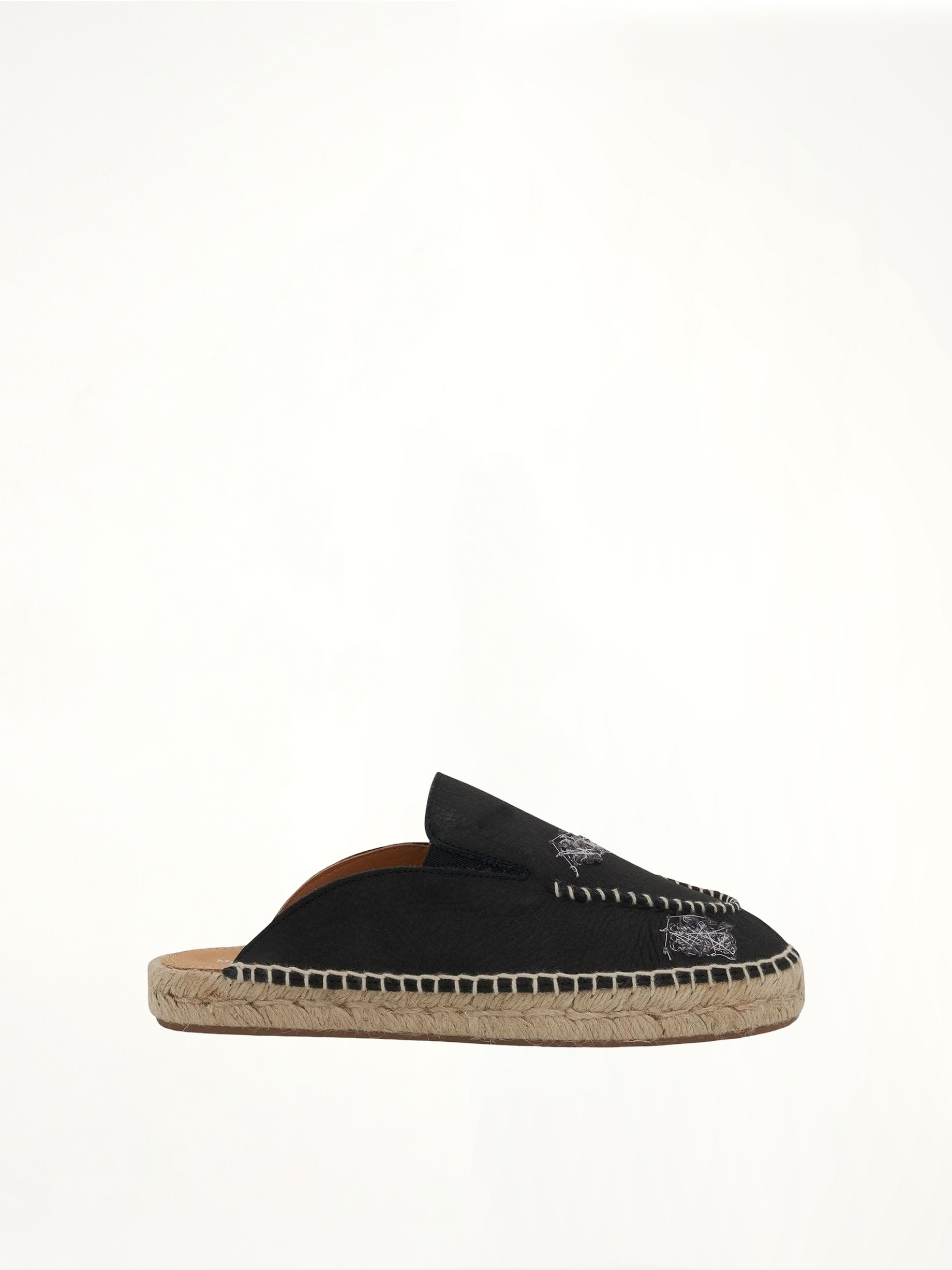 Embroidered Espadrille Mules in Black