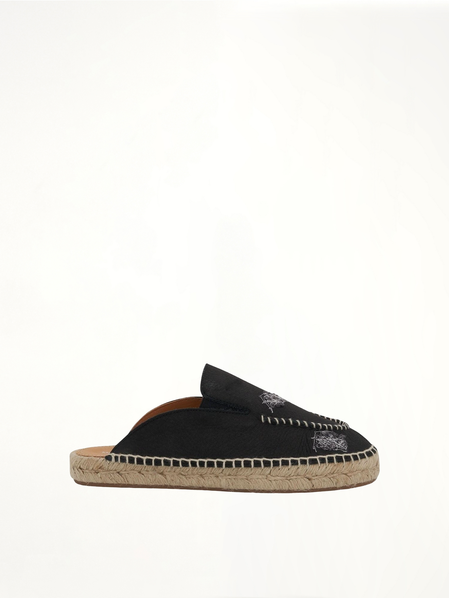 Embroidered Espadrille Mules in Black